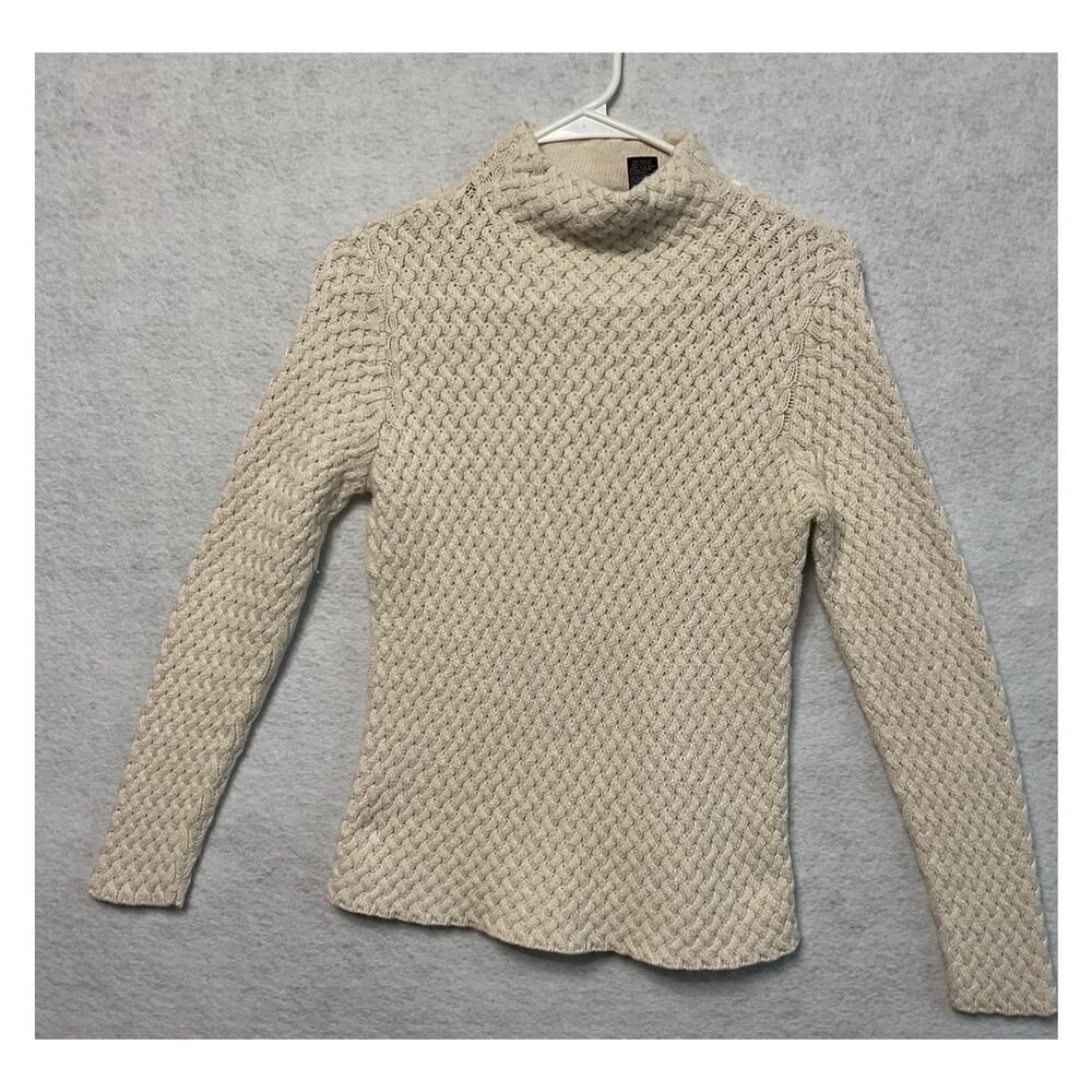 Wainscott Sweater Womens Small Beige Mock Neck Textured Basket Weave Knit Ivory